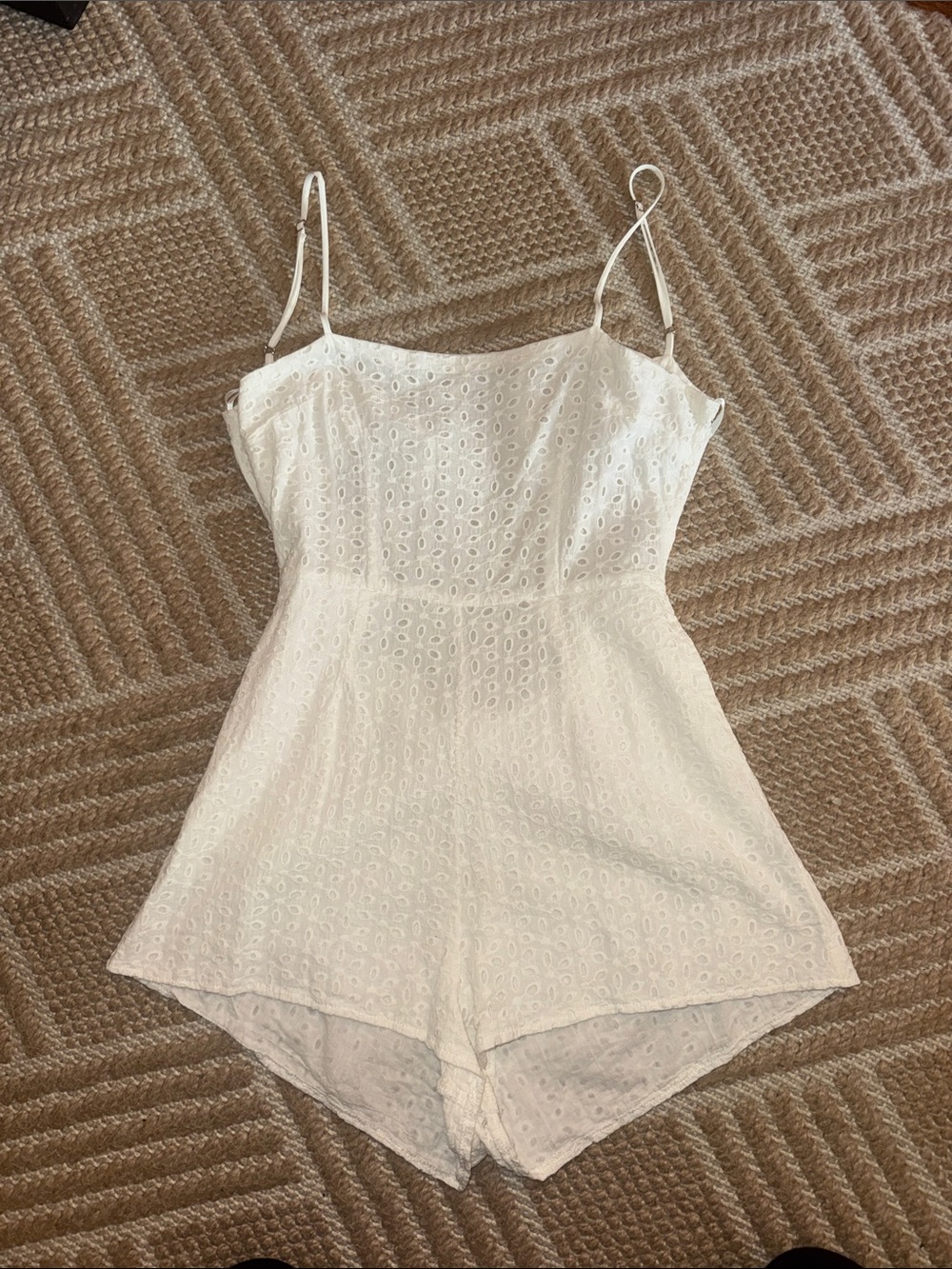 LF White Eyelet Lace Romper with Spaghetti Straps
